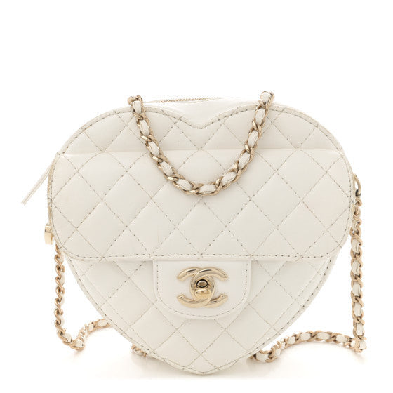 Lambskin Quilted CC In Love Heart Bag  White