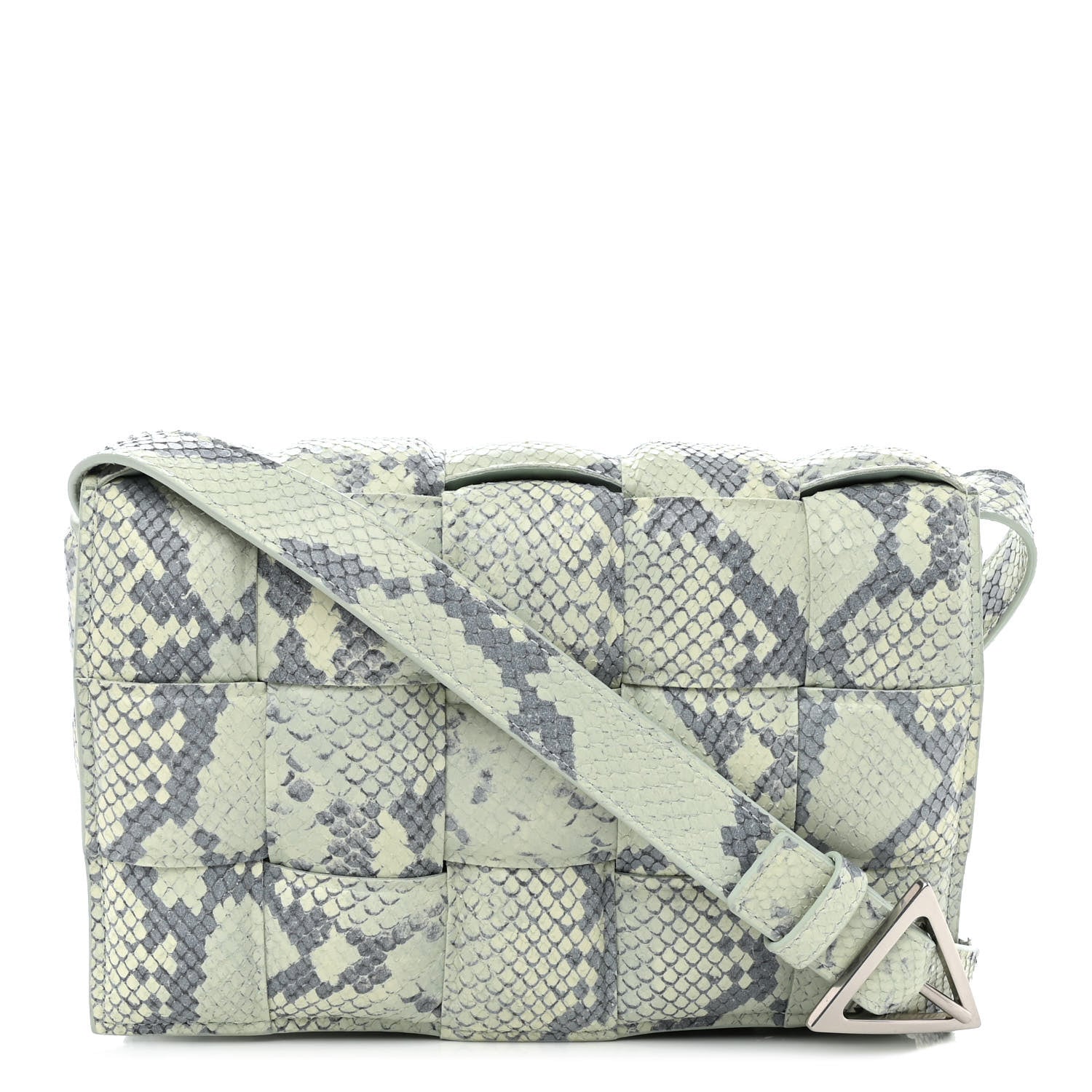 Bottega Veneta Goatskin Python Embossed Padded Cassette Crossbody Bag Dew Black Silver 1 of 10