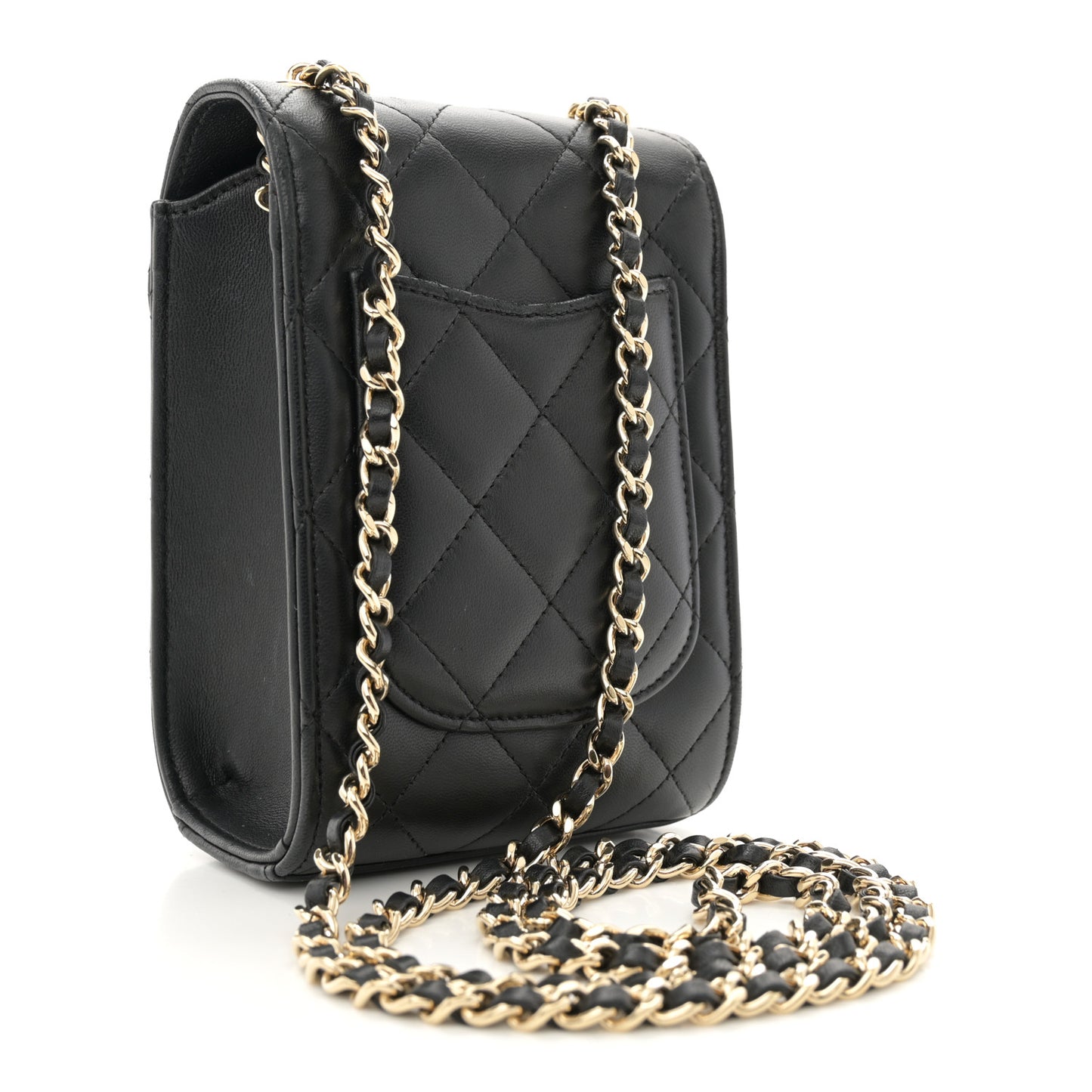 Lambskin Quilted Extra Mini Wallet On Chain WOC Black