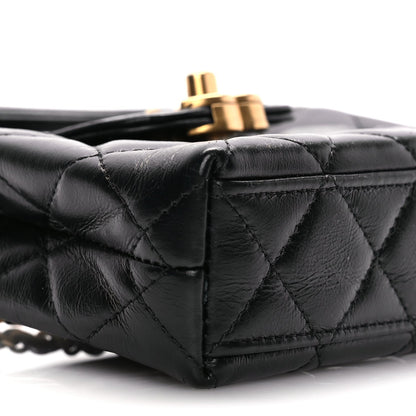 Chanel Shiny Aged Calfskin Quilted Mini Nano Kelly Shopper Black 8 of 9
