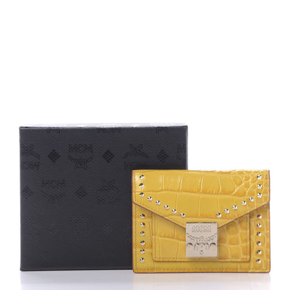 MCM Calfskin Crocodile Embossed Flap Card Holder Golden Mango 10 of 10