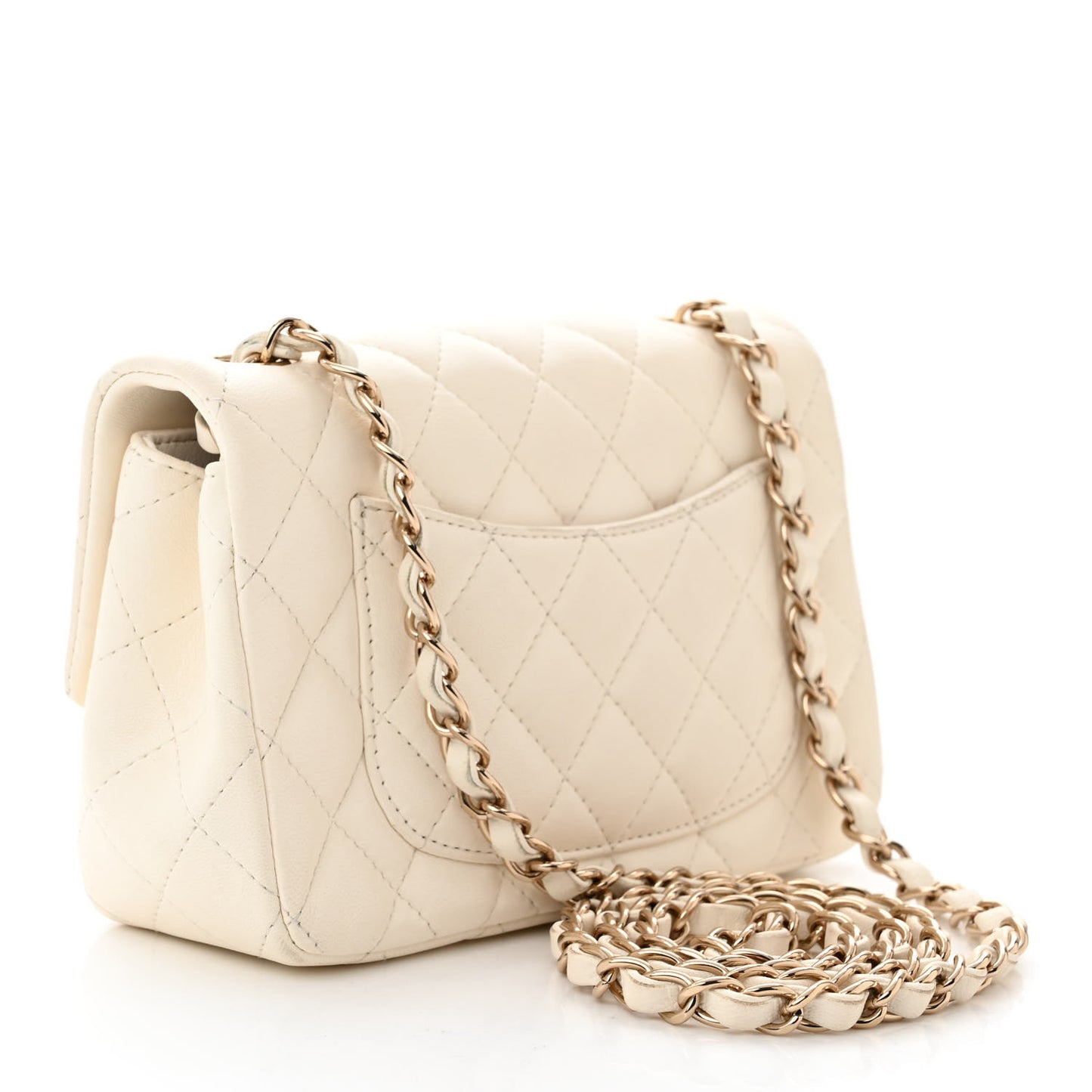 Lambskin Quilted Mini Rectangular Flap White