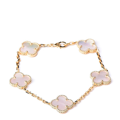 Van Cleef & Arpels 18K Yellow Gold Mother of Pearl 5 Motifs Vintage Alhambra Bracelet 1 of 7