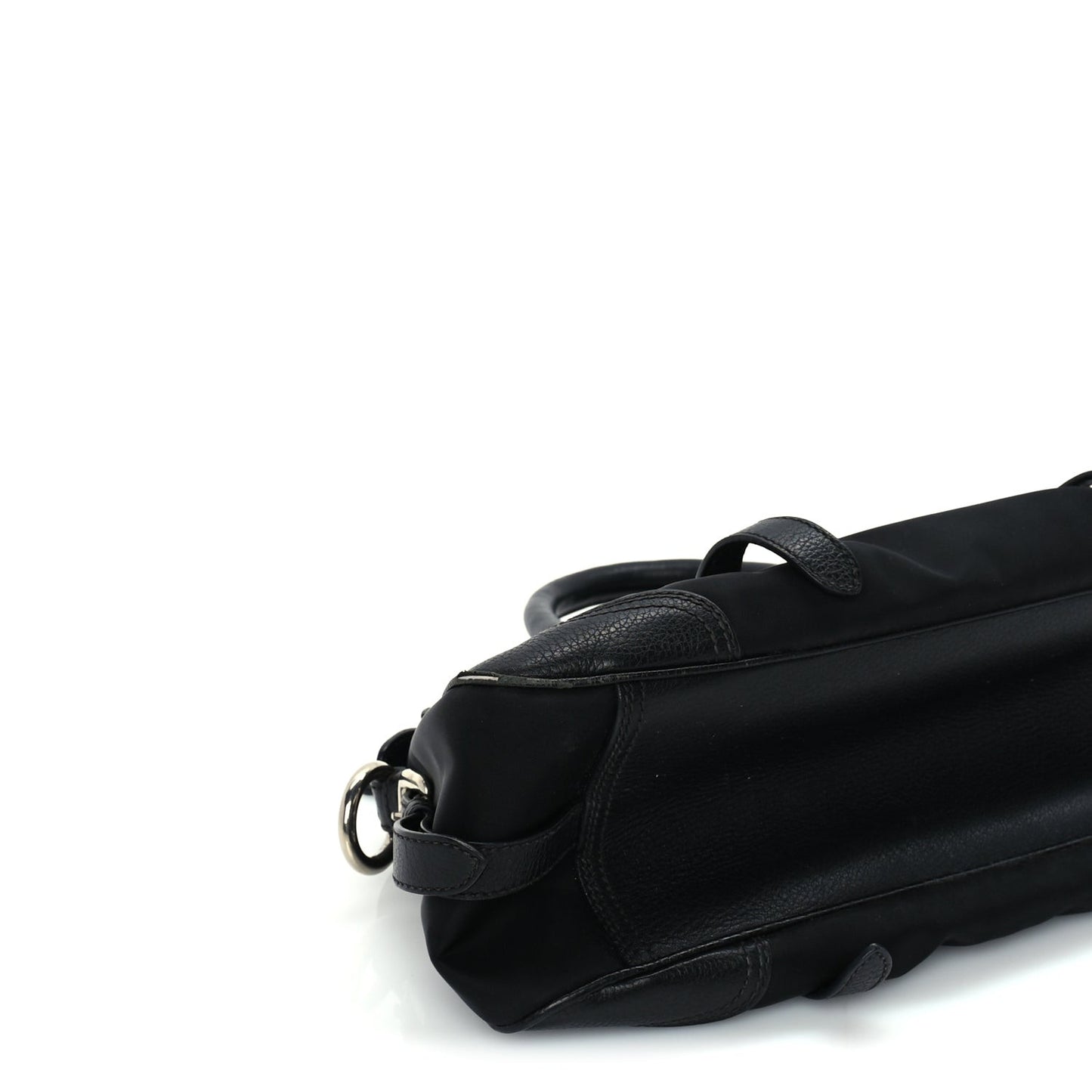 Nylon Calfskin Buckle Shoulder Bag  Black