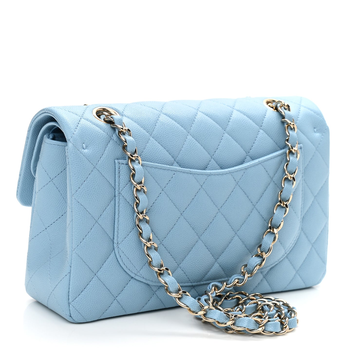 Caviar Quilted Small Double Flap Light Blue
