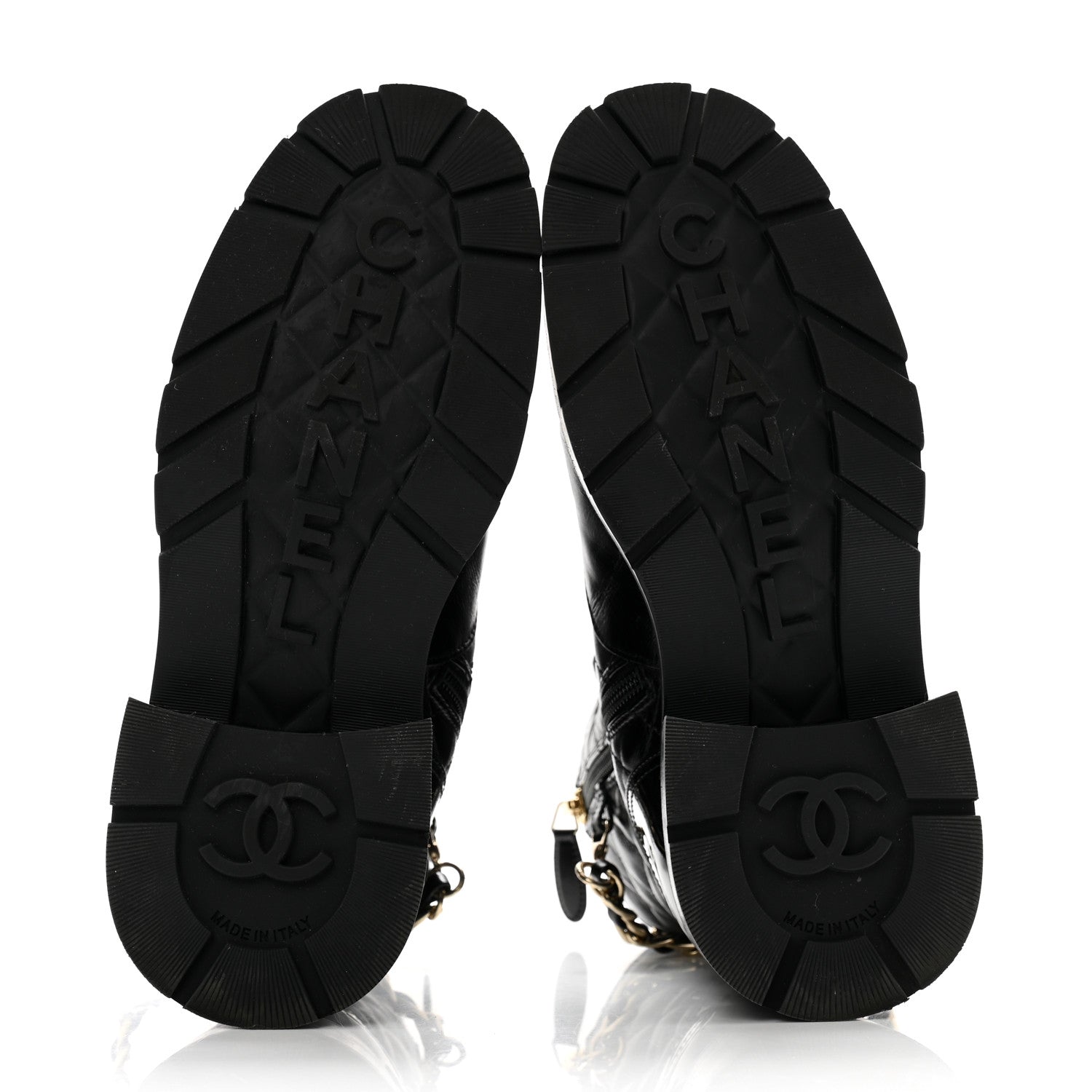 Chanel Shiny Calfskin Patent Quilted Chain Lace Up Combat Boots 36 Black 5 of 12