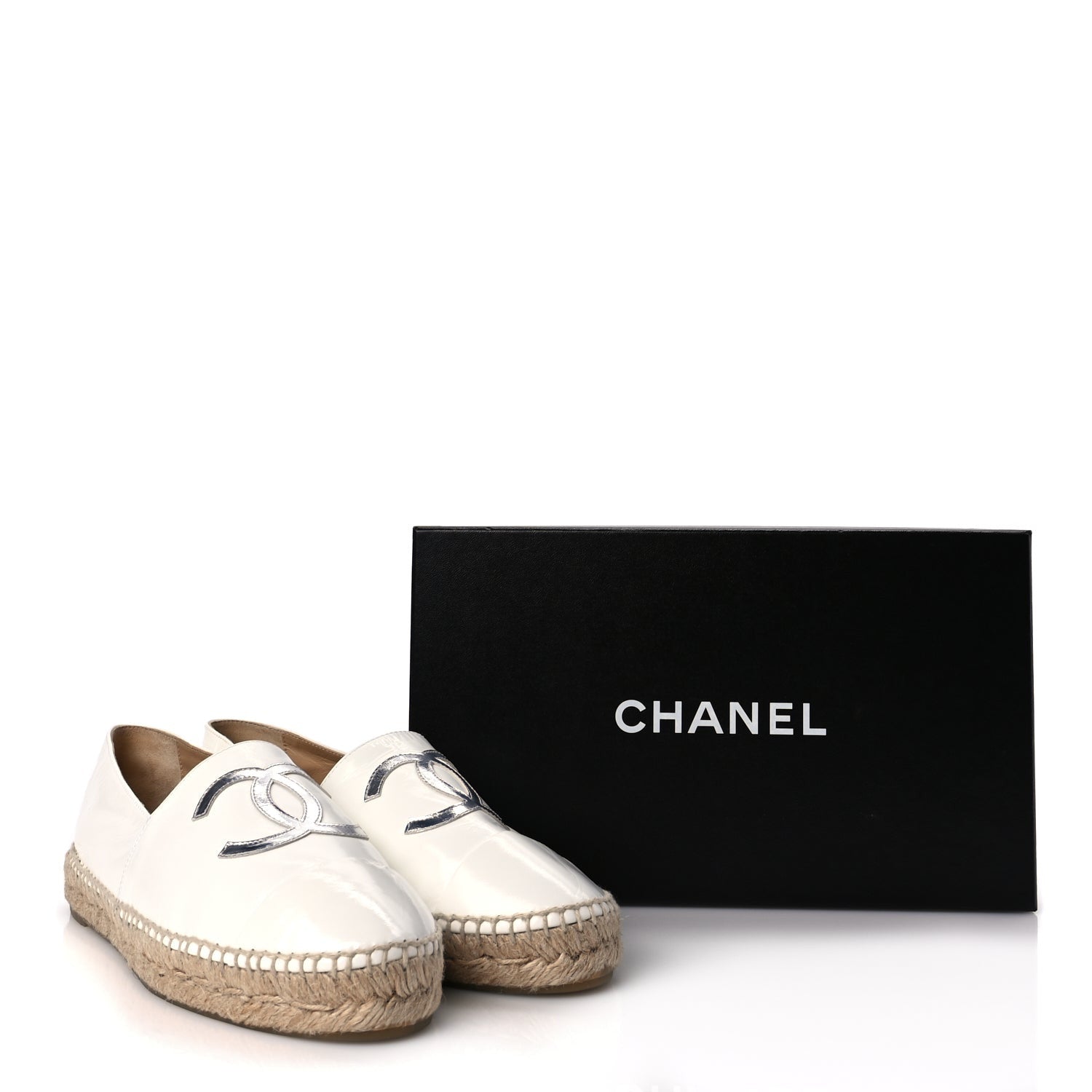 Chanel Distressed Patent CC Espadrilles 40 White Silver 8 of 8