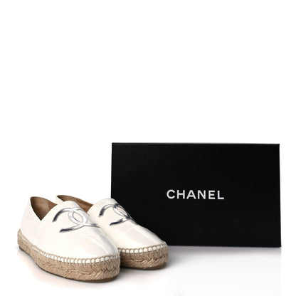 Chanel Distressed Patent CC Espadrilles 40 White Silver 8 of 8