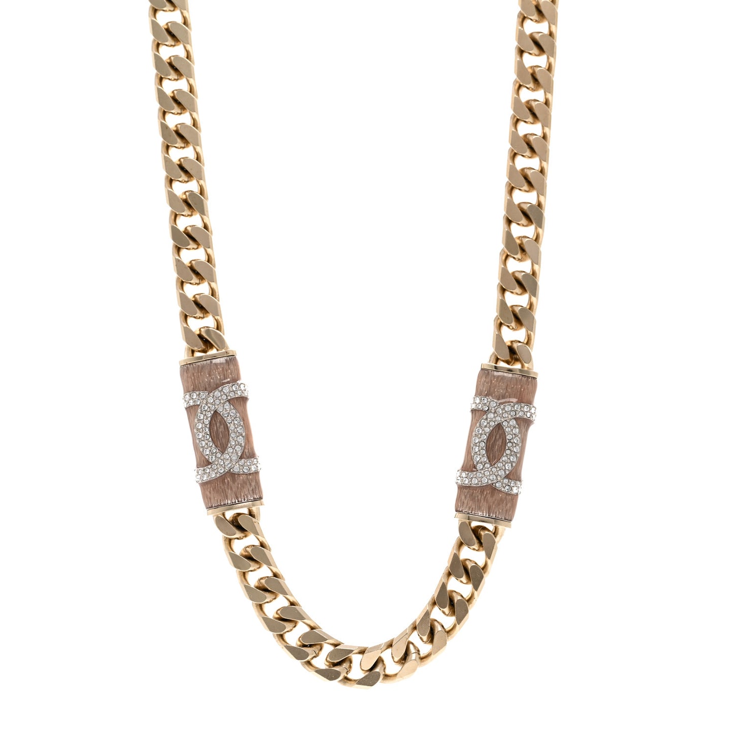Crystal Strass CC Necklace Light Gold Pink