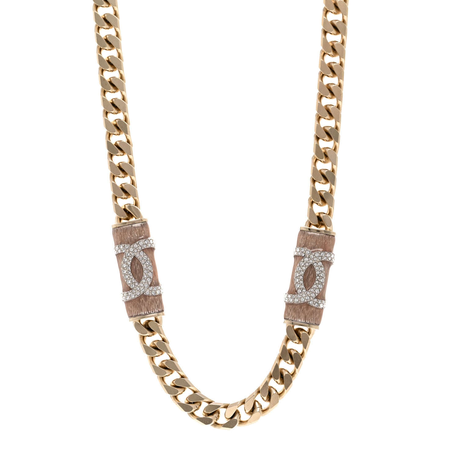Chanel Crystal Strass CC Necklace Light Gold Pink 1 of 6