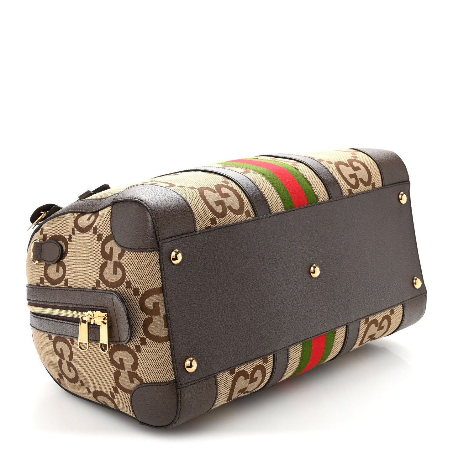 Monogram Jumbo GG Textured Dollar Calfskin Web Medium Duffle Bag Camel Ebony