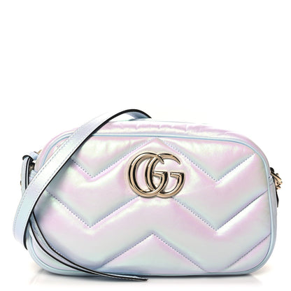 Gucci Iridescent Nappa Chevron Matelasse Small GG Marmont Chain Shoulder Bag Iridescent Snow Light Blue 1 of 7