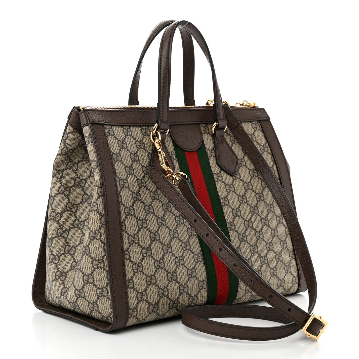 GG Supreme Monogram Web Medium Ophidia Tote Bag Brown