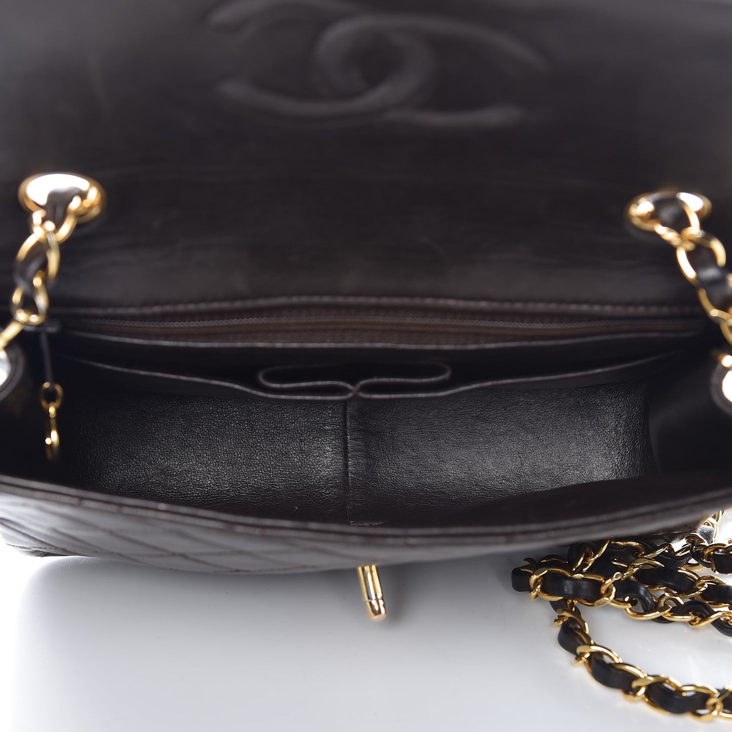 Lambskin Quilted Small Single Flap Brown