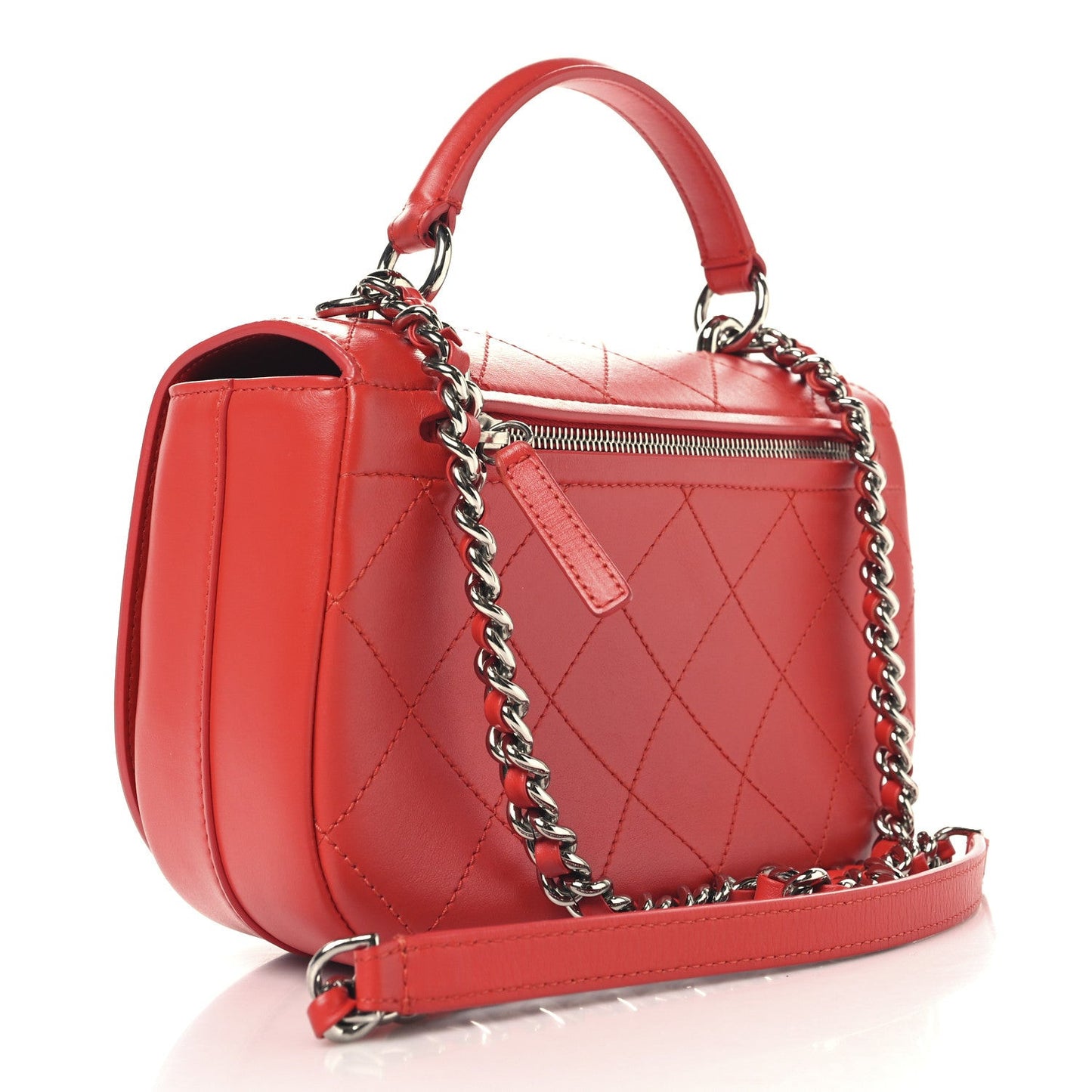 Calfskin Stitched Small Ring My Bag Flap Crossbody Red