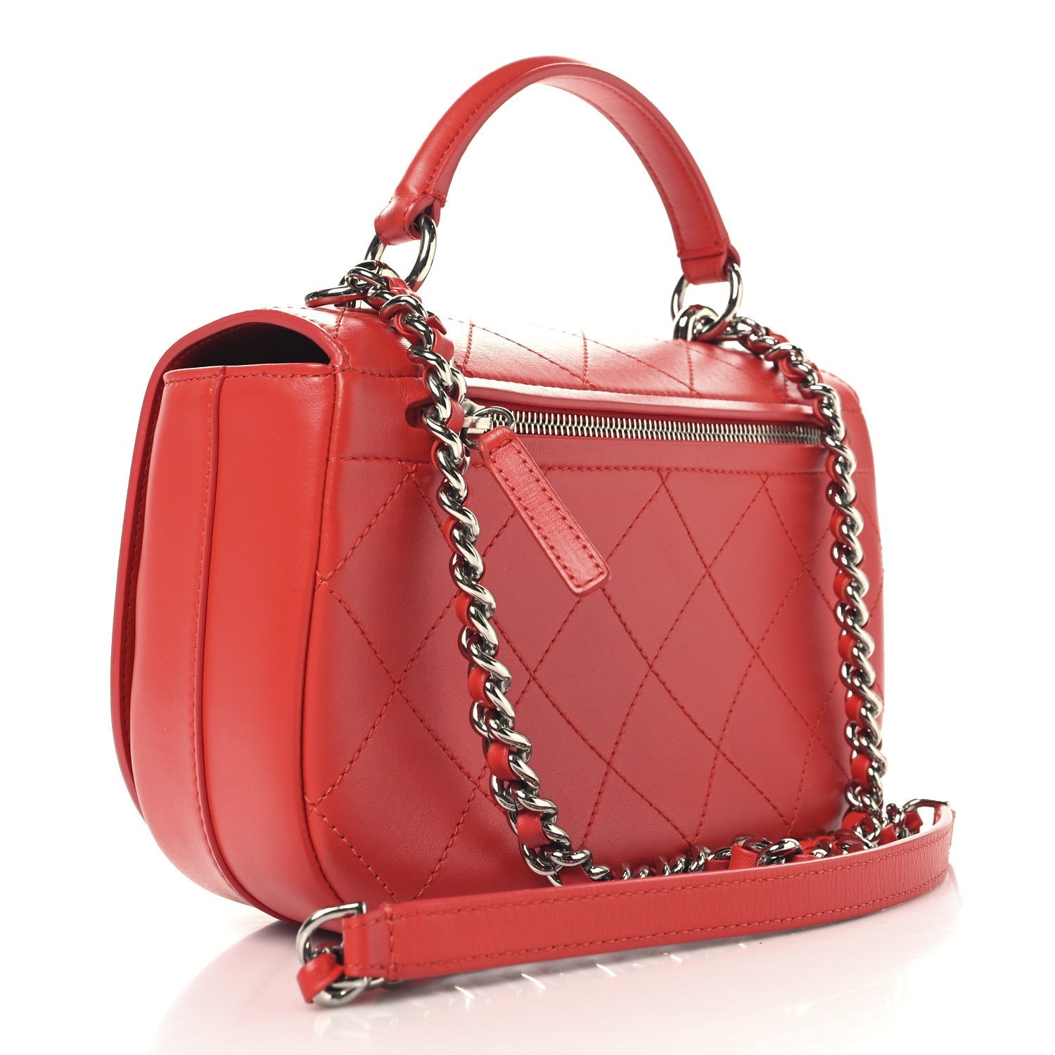 Chanel Calfskin Stitched Small Ring My Bag Flap Crossbody Red 2 of 7