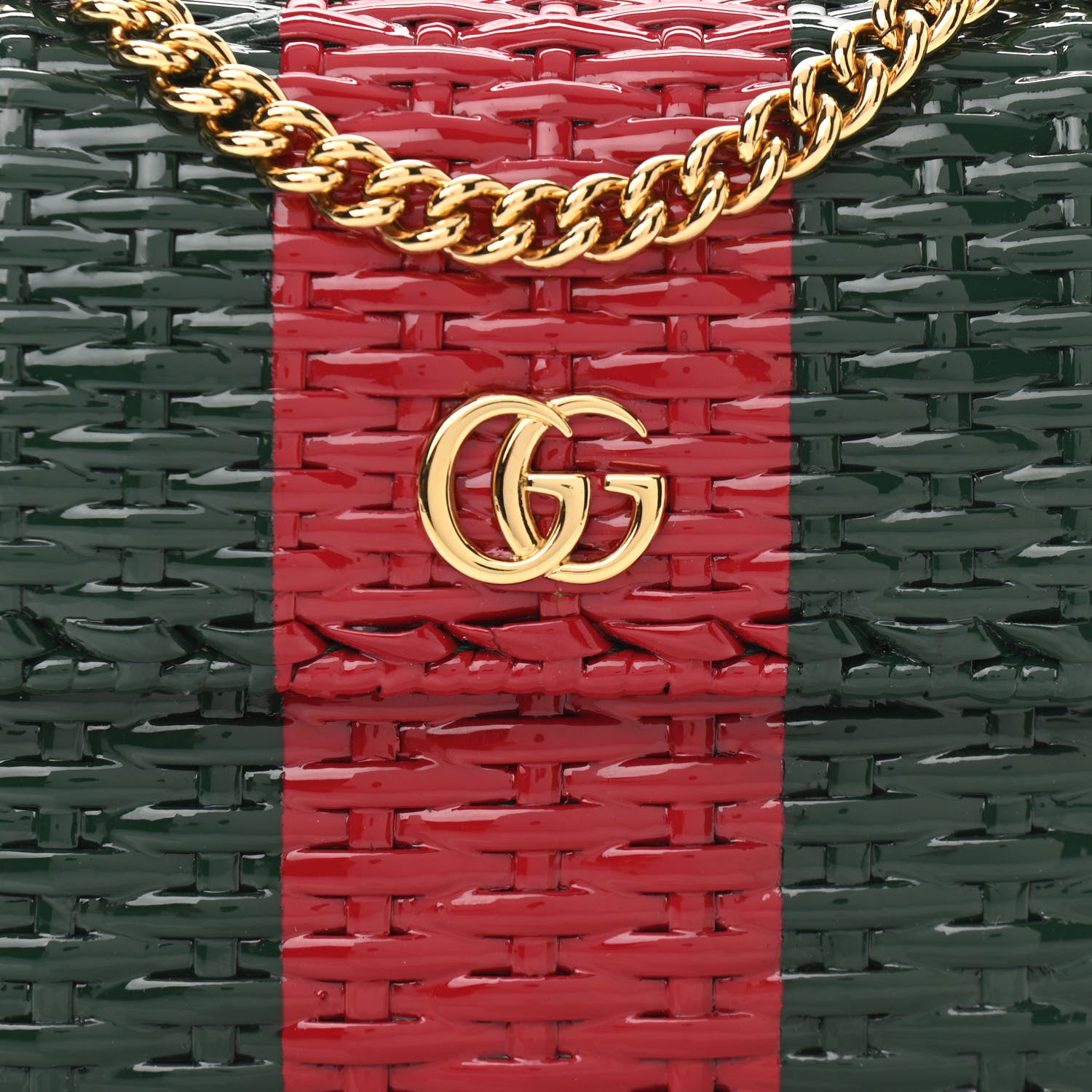 Gucci Glazed Wicker Stripe Mini Cestino Shoulder Bag Green 9 of 12