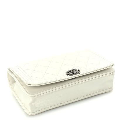 Chanel Caviar Quilted Boy Wallet On Chain WOC White 3 of 9