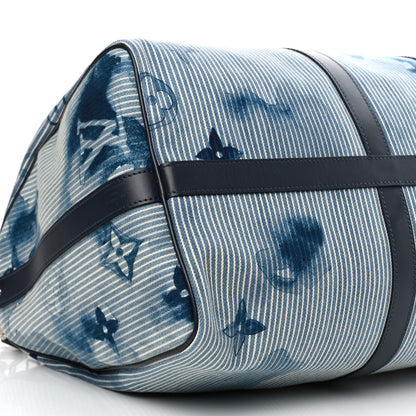 Louis Vuitton Monogram Watercolor Keepall Bandouliere 50 Hickory Stripes Denim 9 of 10