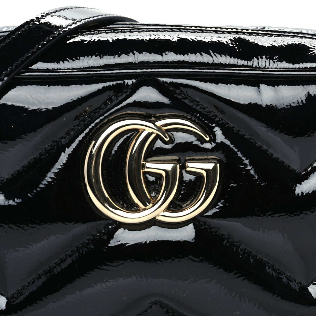 Patent Lambskin Matelasse Small GG Marmont Camera Bag Black