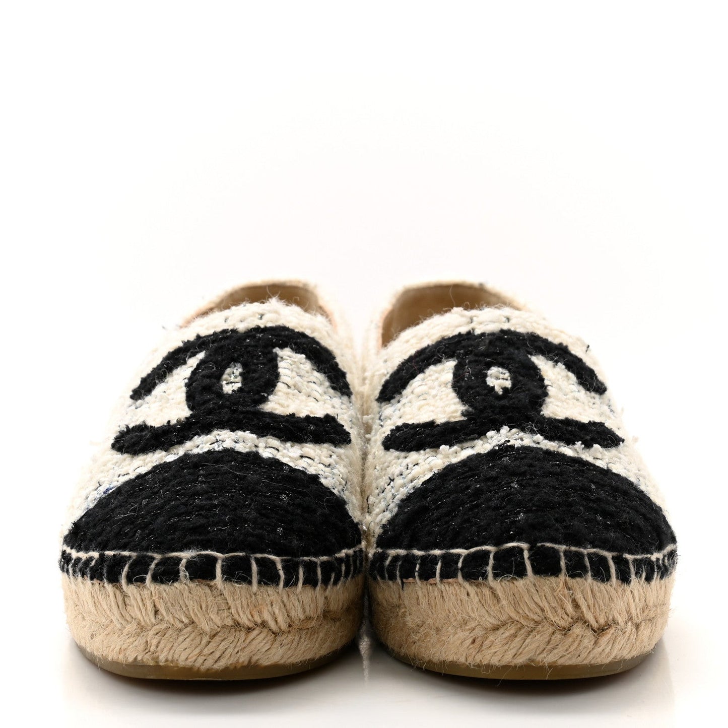Tweed CC Espadrilles 36 Ecru White Blue Black