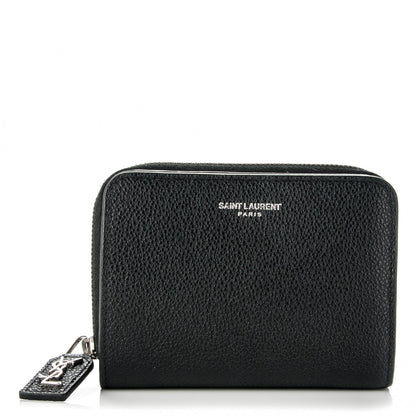 Saint Laurent Grained Calfskin Rive Gauche Compact Zip Around Wallet Black 1 of 6