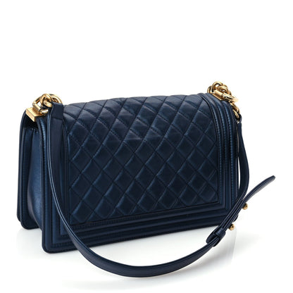 Chanel Metallic Calfskin Quilted Medium Boy Flap Navy Blue 2 of 10