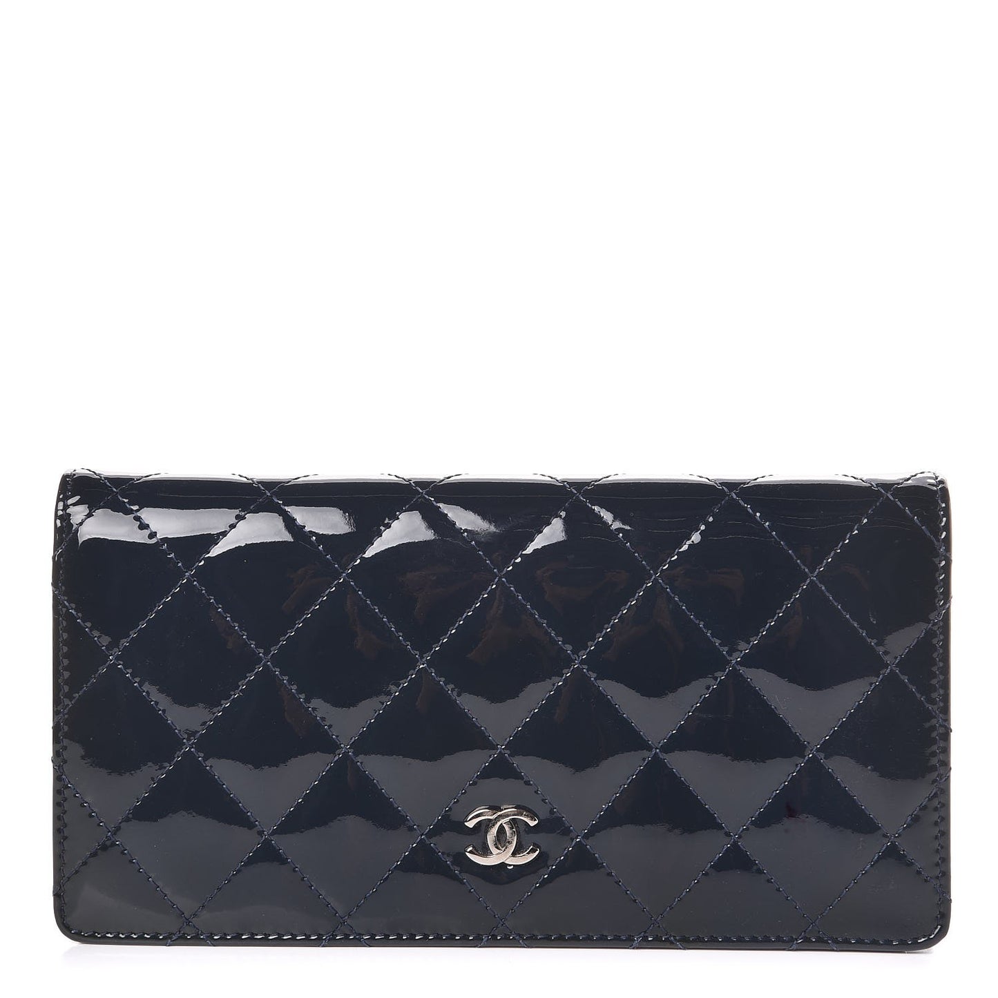 Patent Quilted Yen Wallet Dark Blue