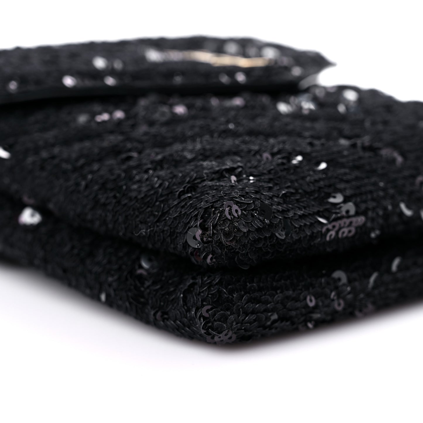 Sequin Monogram Double Flap Bag Black