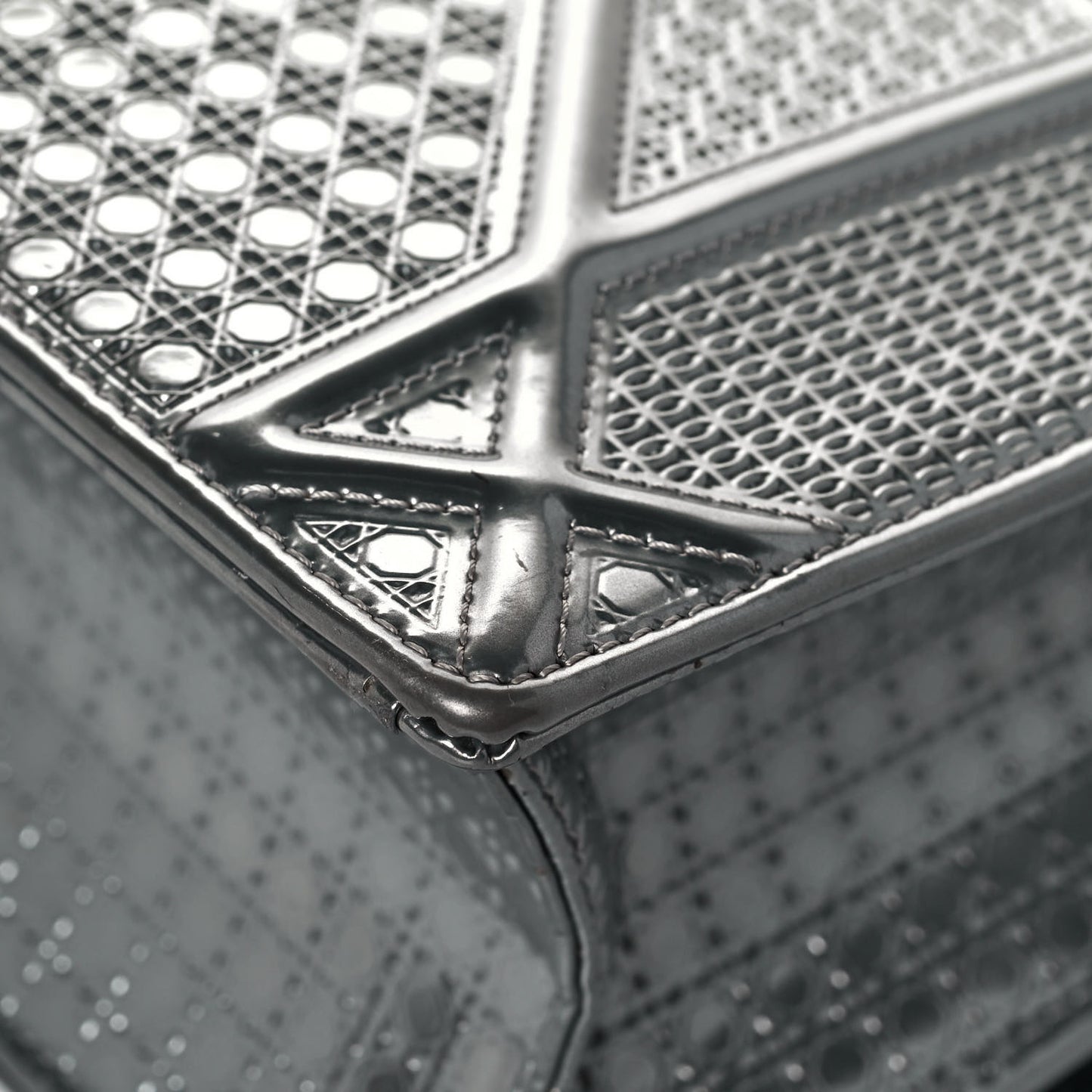 Metallic Patent Micro-Cannage Medium Diorama Flap Bag Silver