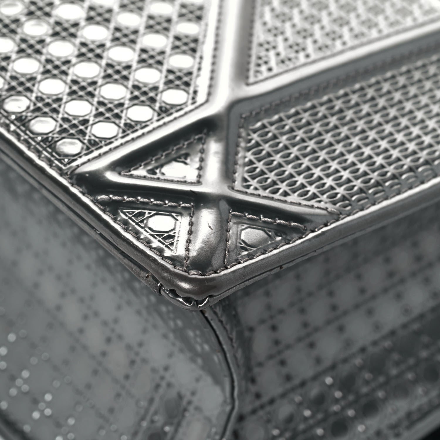 Christian Dior Metallic Patent Micro-Cannage Medium Diorama Flap Bag Silver 12 of 15