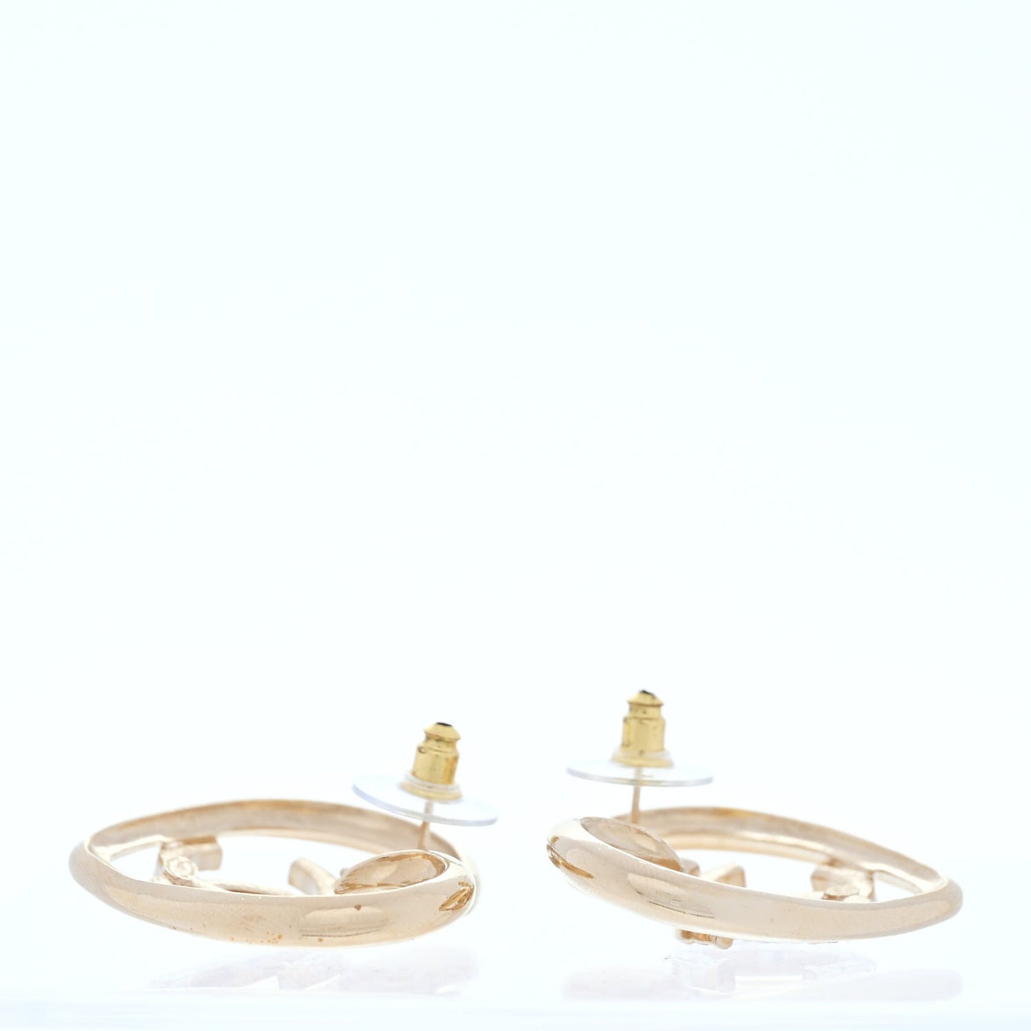 Metal Crystal CC Logo Heart Earrings  Gold