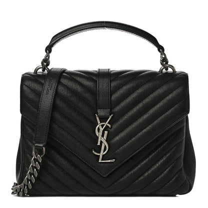 Saint Laurent Sheepskin Matelasse Chevron Monogram Medium College Bag Black 1 of 20