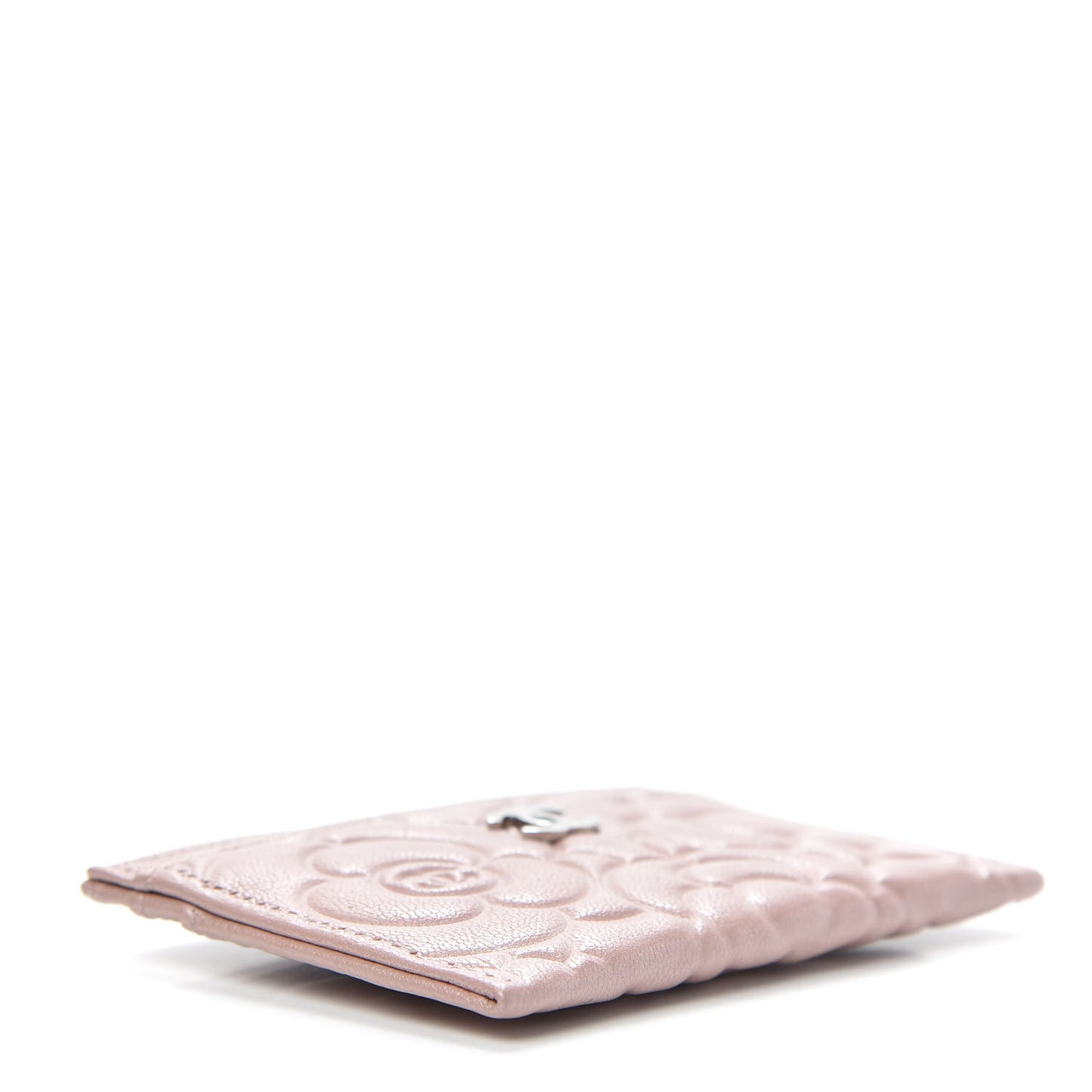 Goatskin Camellia Embossed Card Holder Light Pink