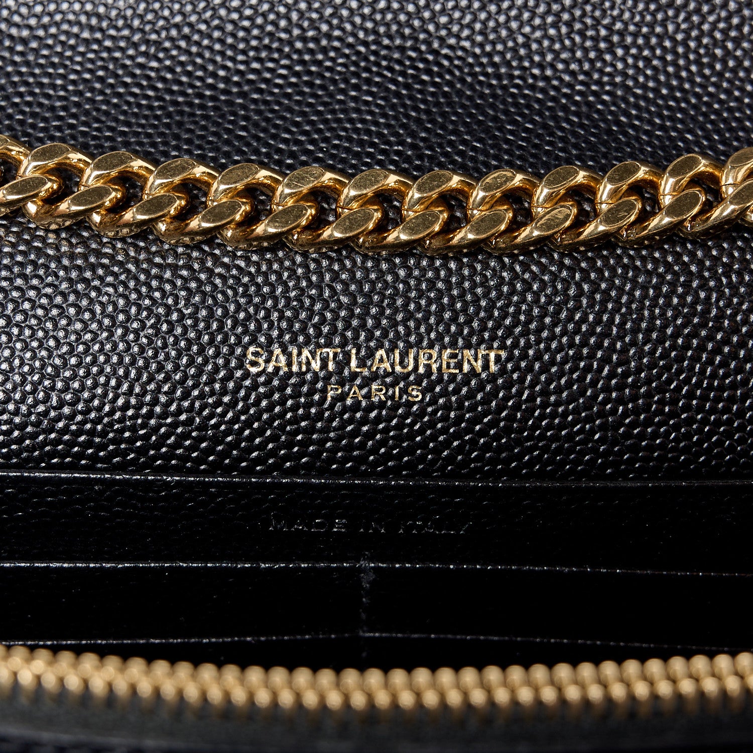Saint Laurent Grain De Poudre Matelasse Chevron Monogram Chain Wallet Black 6 of 10