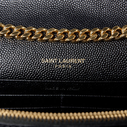 Saint Laurent Grain De Poudre Matelasse Chevron Monogram Chain Wallet Black 6 of 10