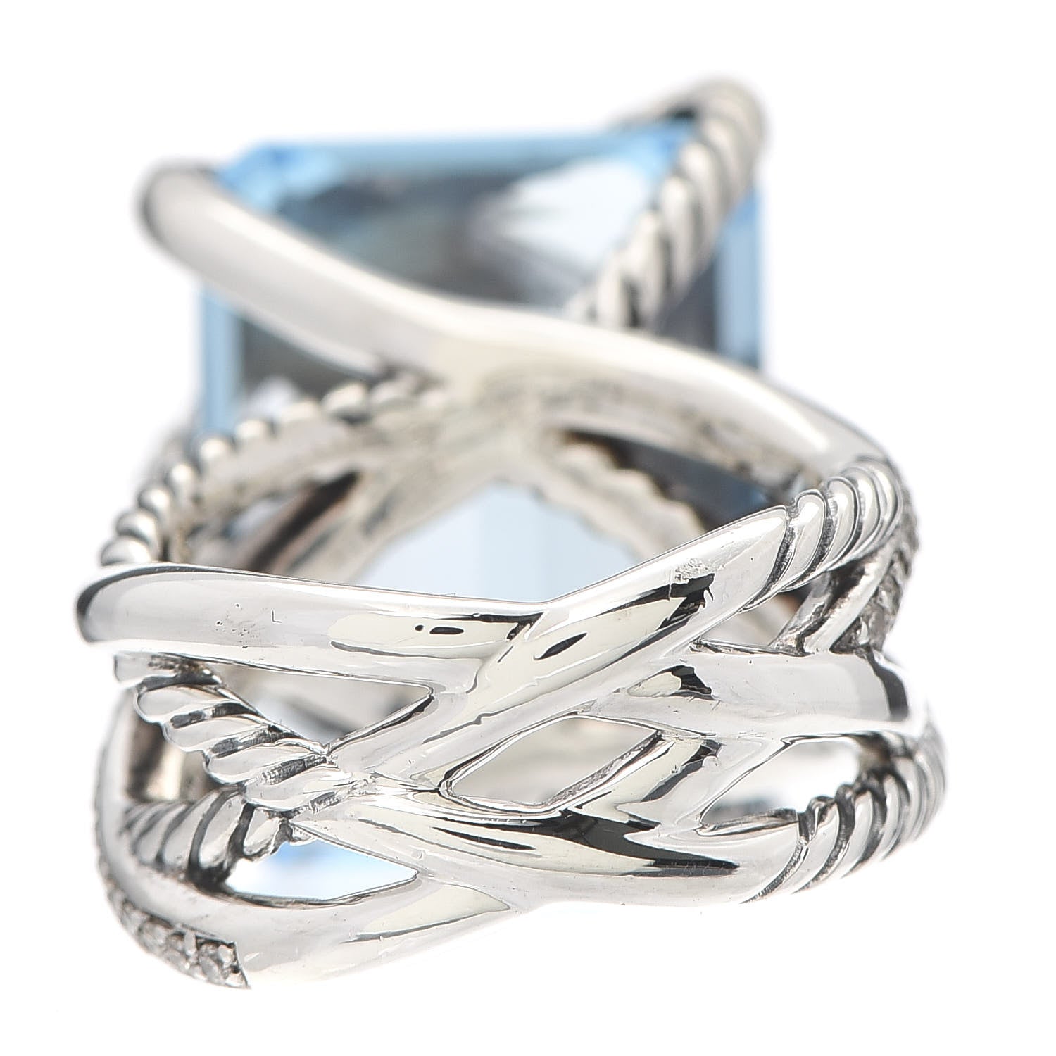 David Yurman Sterling Silver Diamond Blue Topaz 20mm Cable Wrap Ring 52 6 4 of 6