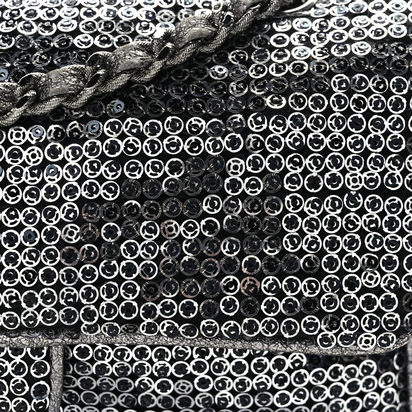 Sequin Medium Single Flap Dark Silver
