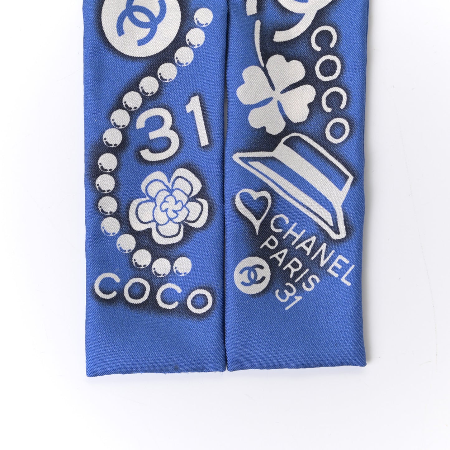 Silk CC Slim Bandeau Scarf Navy Ecru