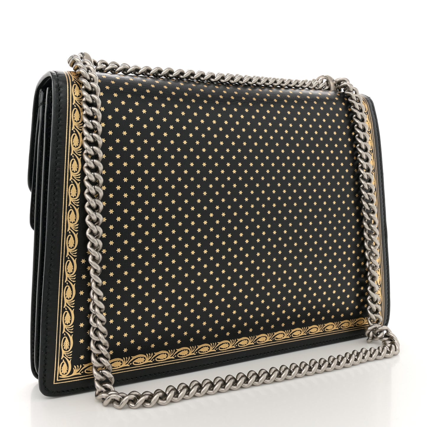 X SEGA Calfskin GUCCY Stars Medium Dionysus Shoulder Bag Black Gold