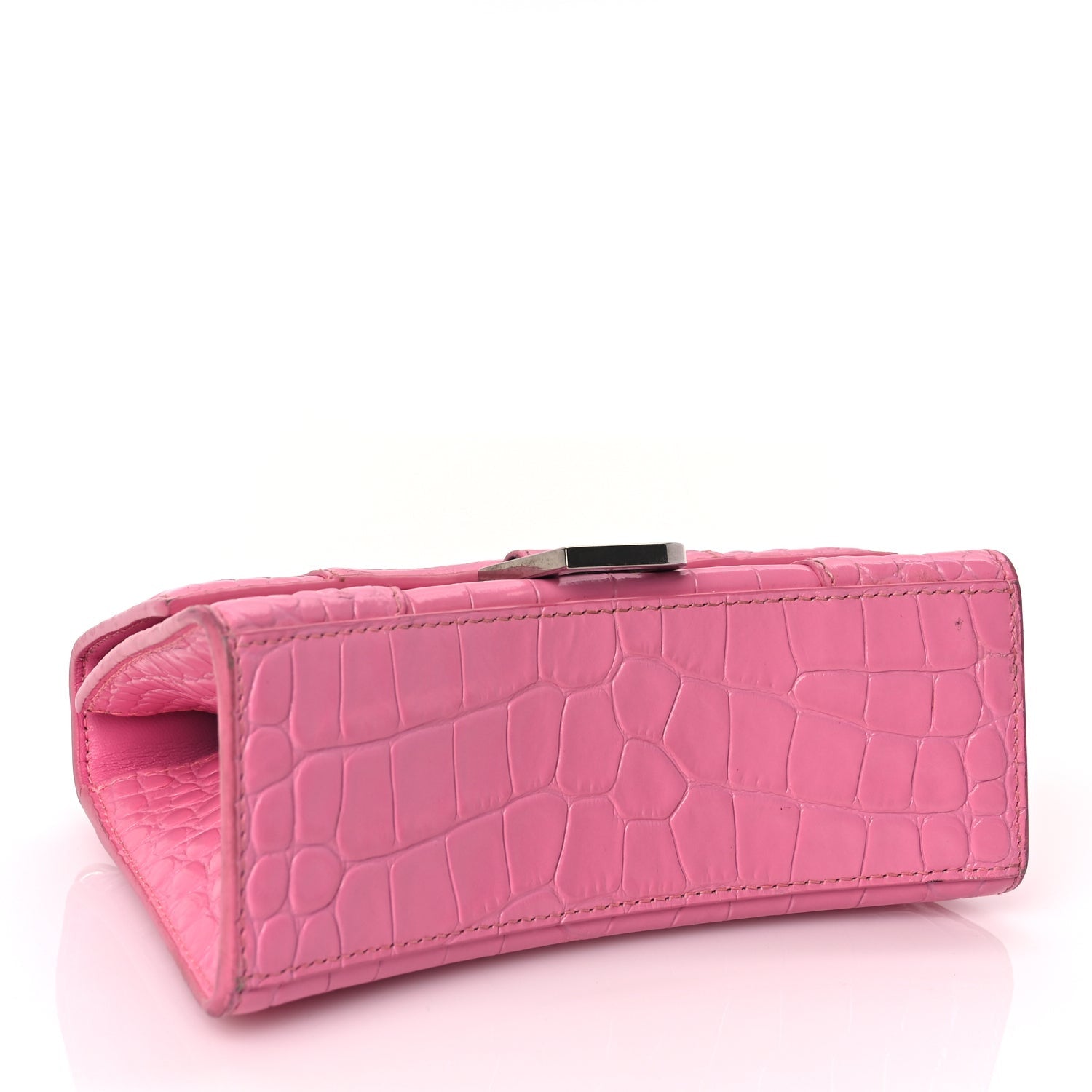 Balenciaga Shiny Calfskin Crocodile Embossed Hourglass Top Handle Bag XS Baby Pink 3 of 10