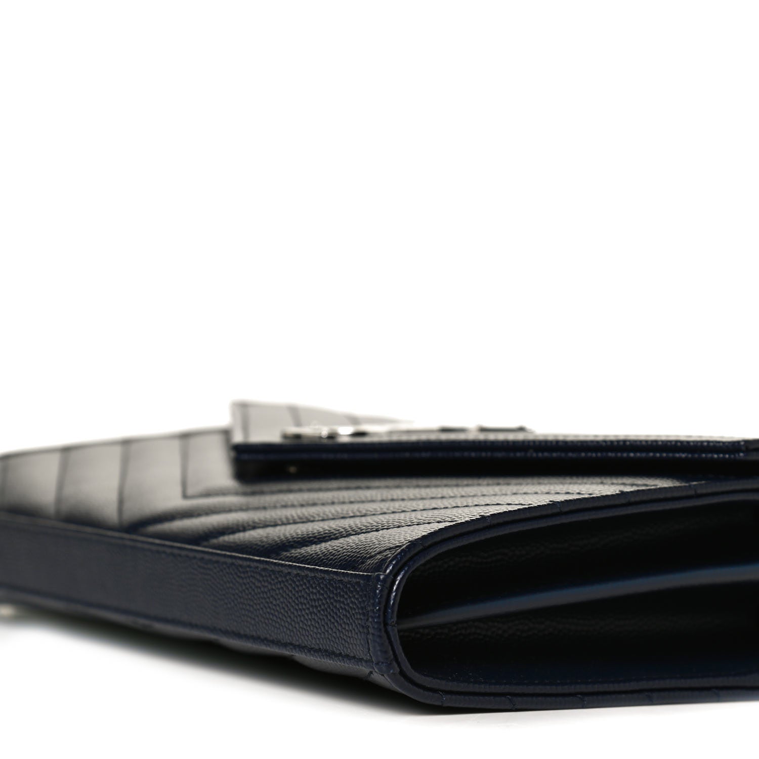 Saint Laurent Grain De Poudre Matelasse Chevron Monogram Envelope Chain Wallet Deep Marine 9 of 10