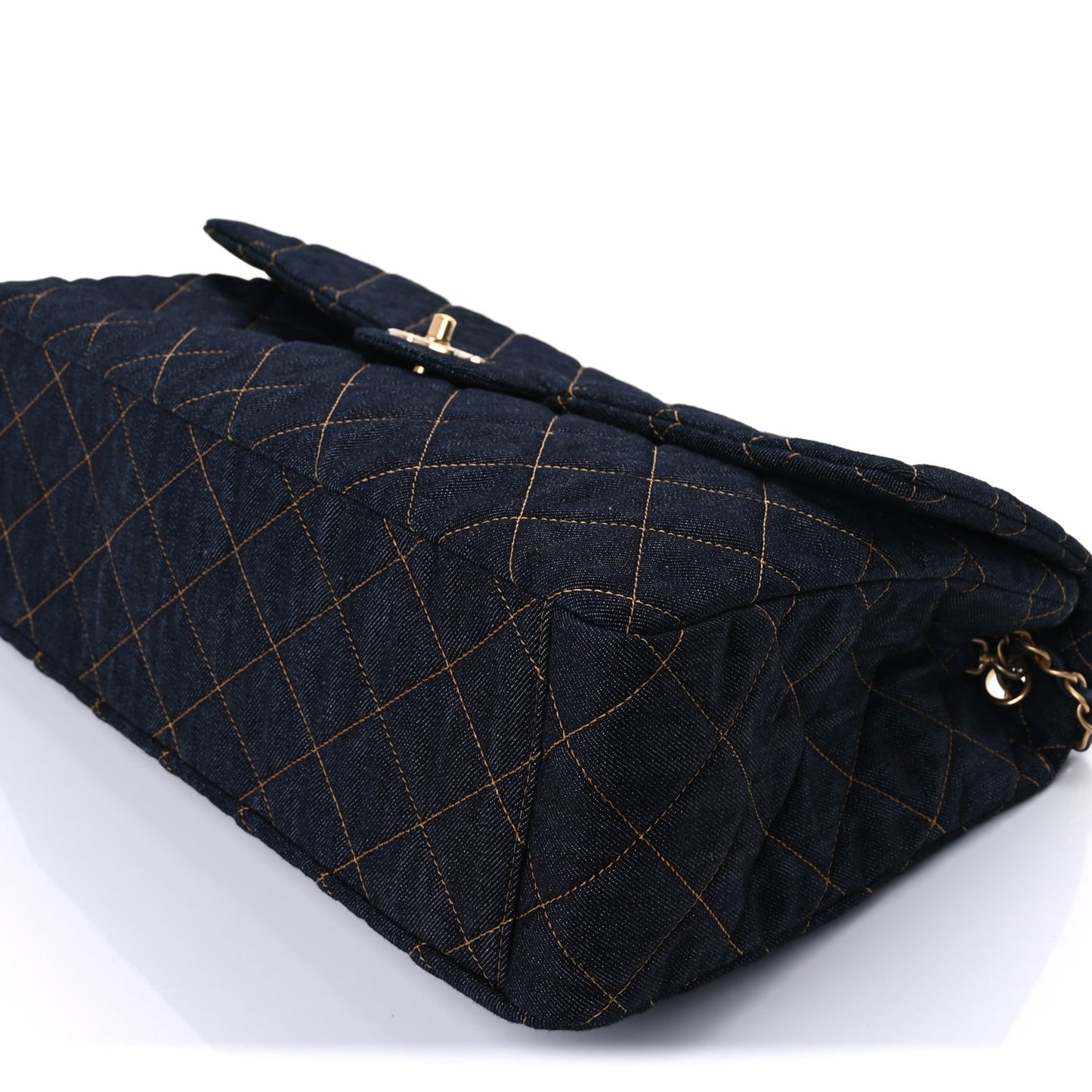 Denim Quilted XXL Travel Flap Bag  Dark Blue Orange