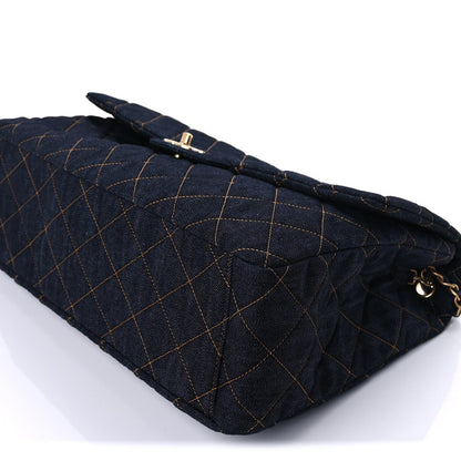 Chanel Denim Quilted XXL Travel Flap Bag  Dark Blue Orange 8 of 8