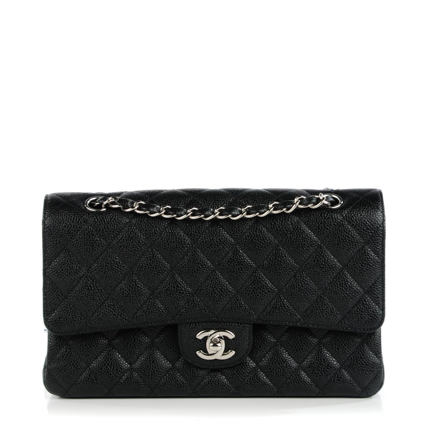 Caviar Quilted Medium Double Flap Black