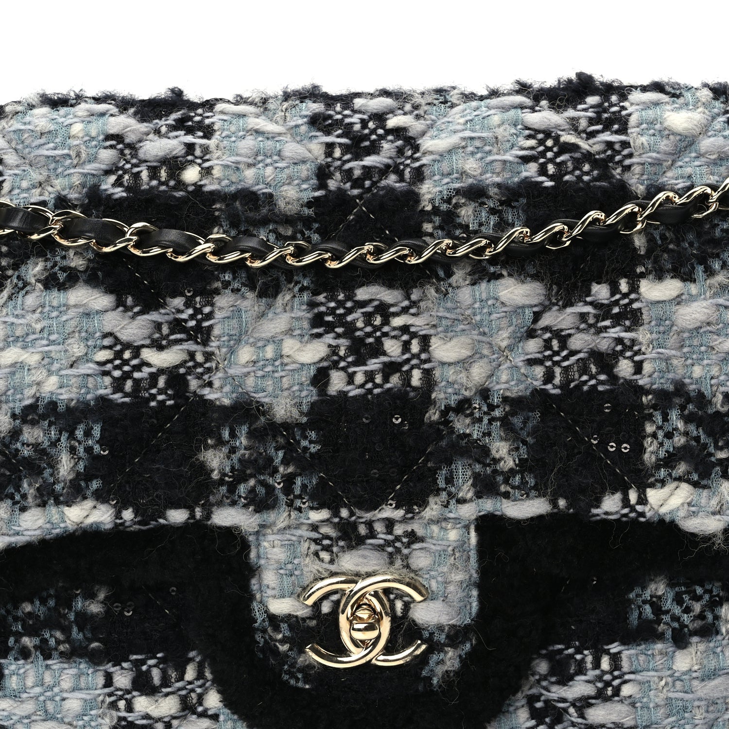 Chanel Tweed Shearling Large Flap Bag Blue Black 7 of 9