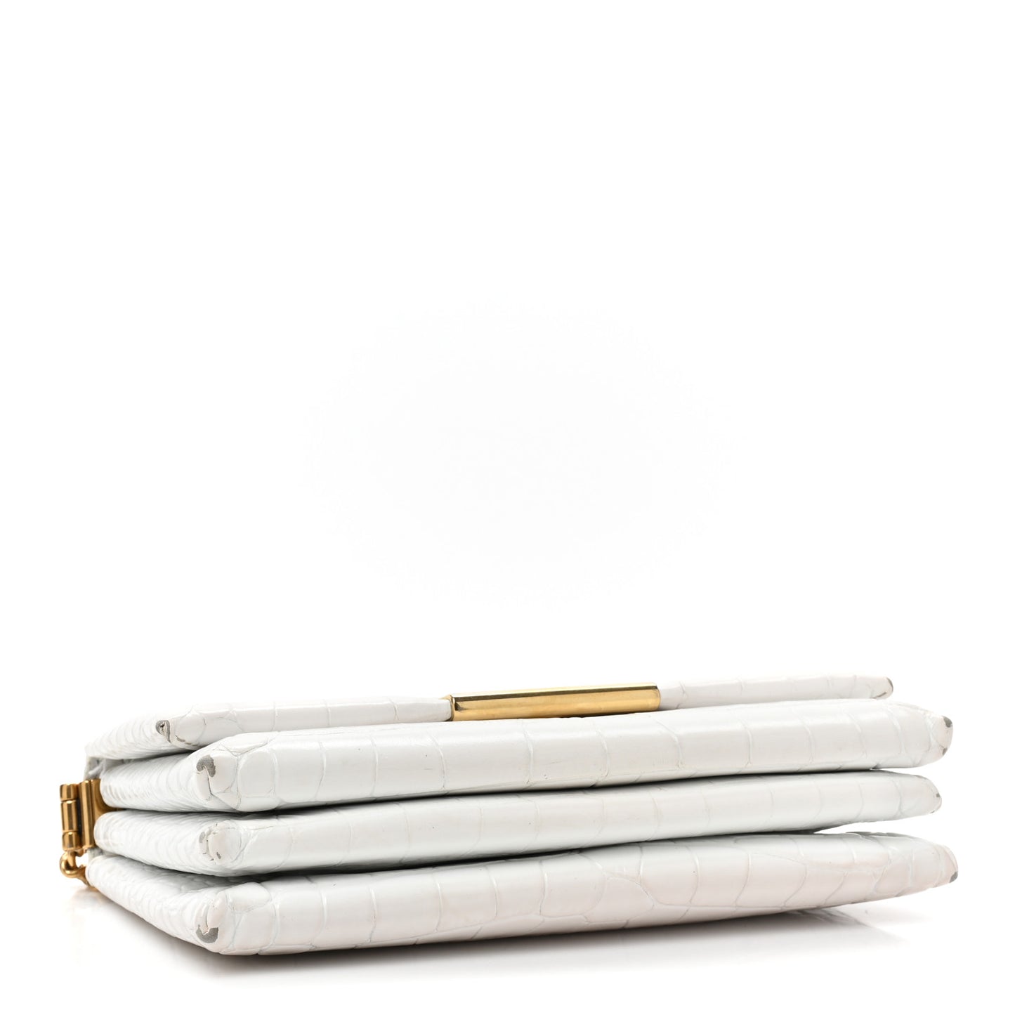 Shiny Extra Supple Calfskin Crocodile Embossed Small Triplet Bag Optic White