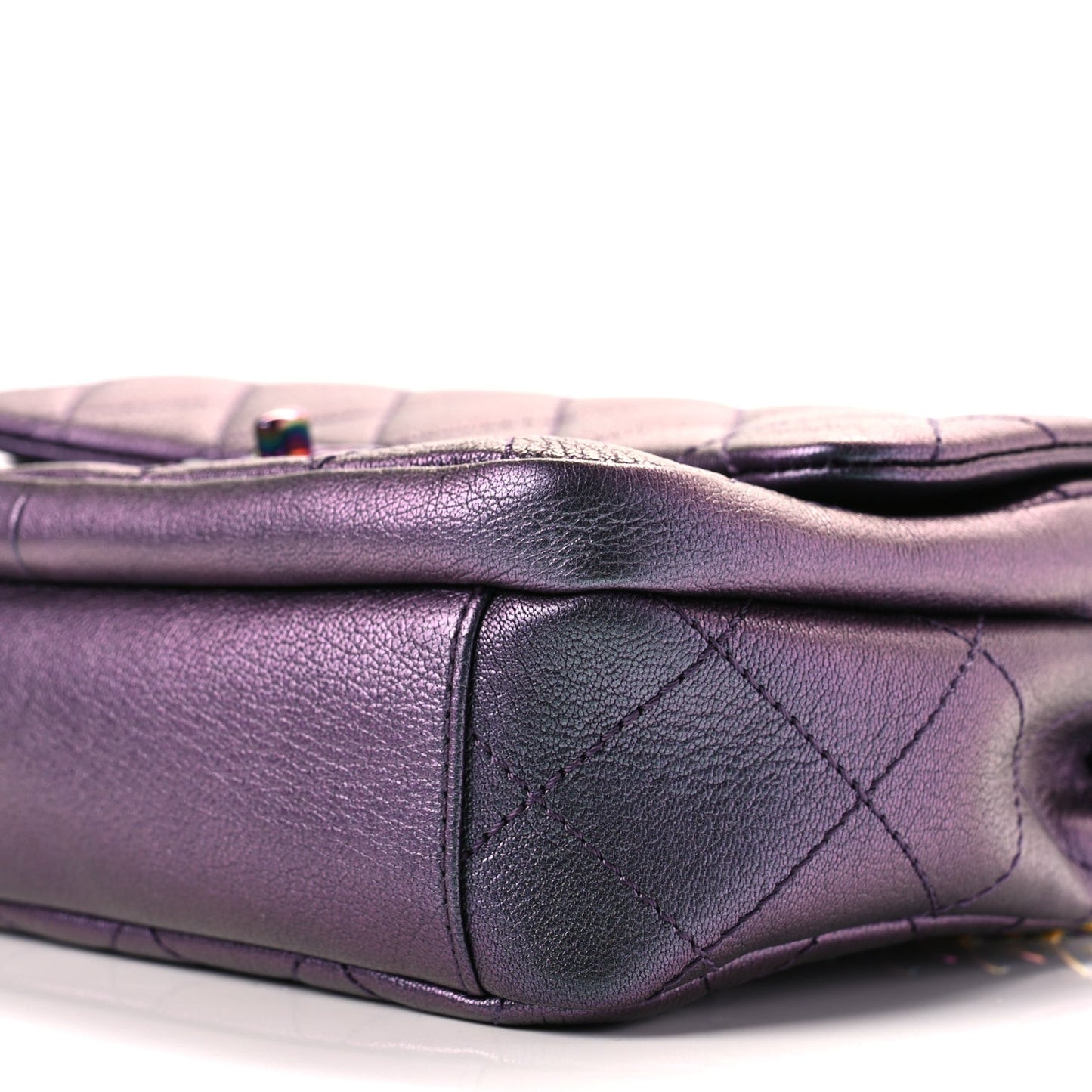 Iridescent Goatskin Quilted Small Double Carry Waist Chain Flap Purple