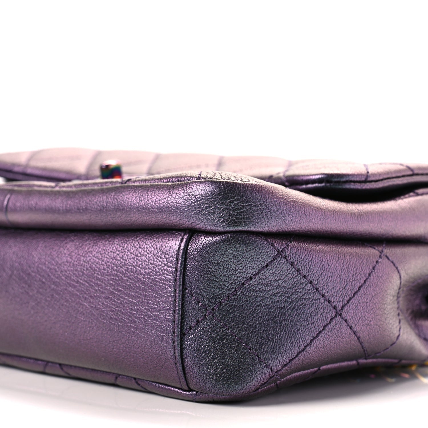 Chanel Iridescent Goatskin Quilted Small Double Carry Waist Chain Flap Purple 9 of 9