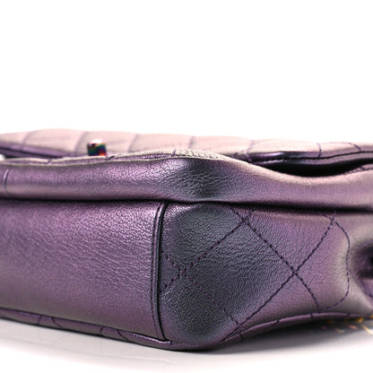 Chanel Iridescent Goatskin Quilted Small Double Carry Waist Chain Flap Purple 9 of 9